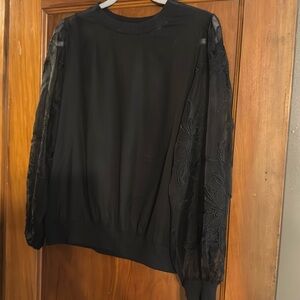 Express, long sleeve black top with sheer sleeves